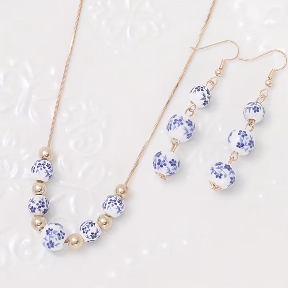 NEW! Elegant Gold and Blue Floral Jewelry Set. Vintage jewelry set 💙 - Picture 6 of 6
